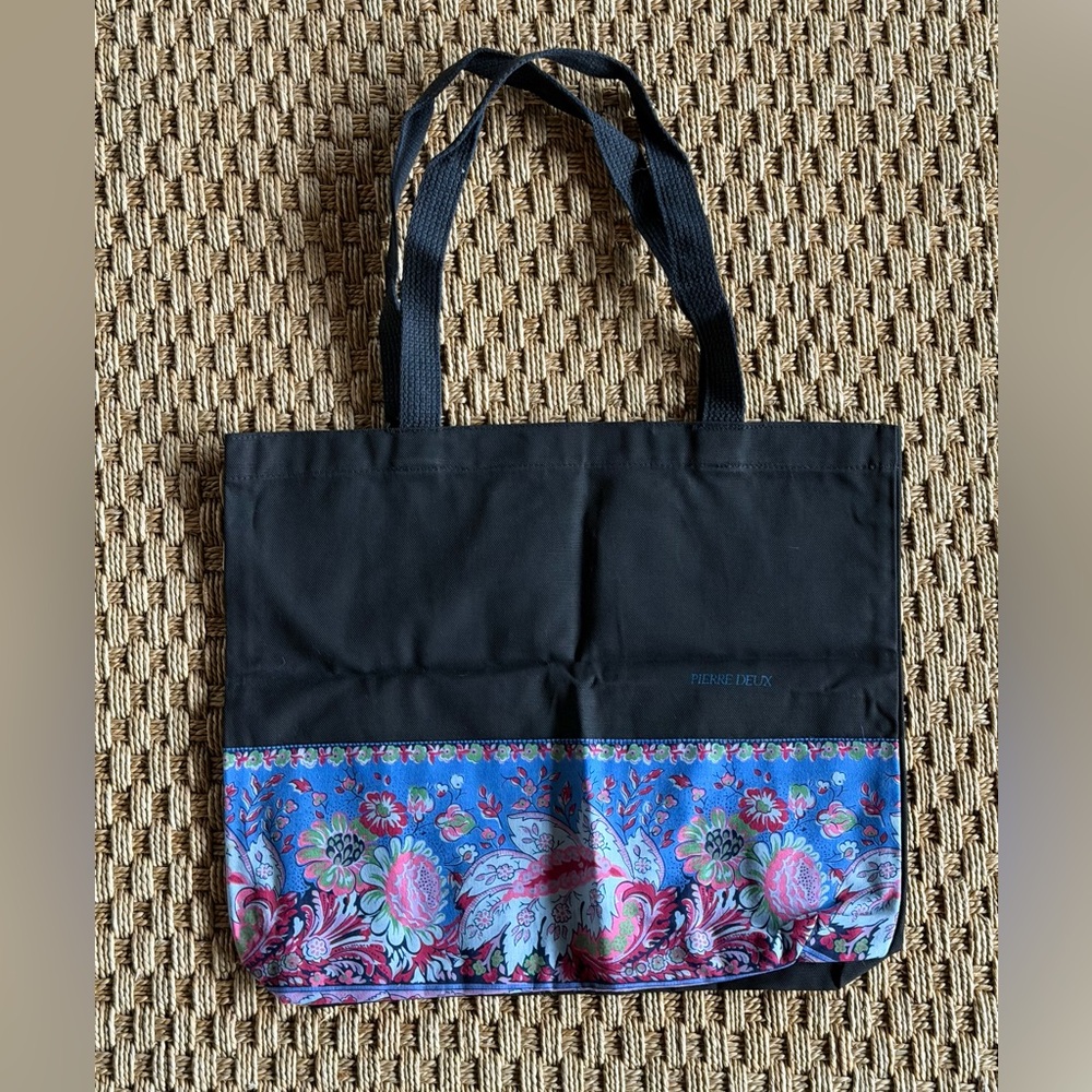 Vintage NWOT Pierre Deux Tote Bag in Black w Provencal Fabric *has tear at base*